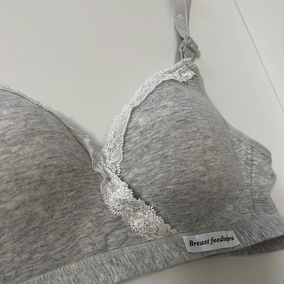 Maternity/Nursing Lave Trim Bra-Gray | Medium - Picture 8 of 15